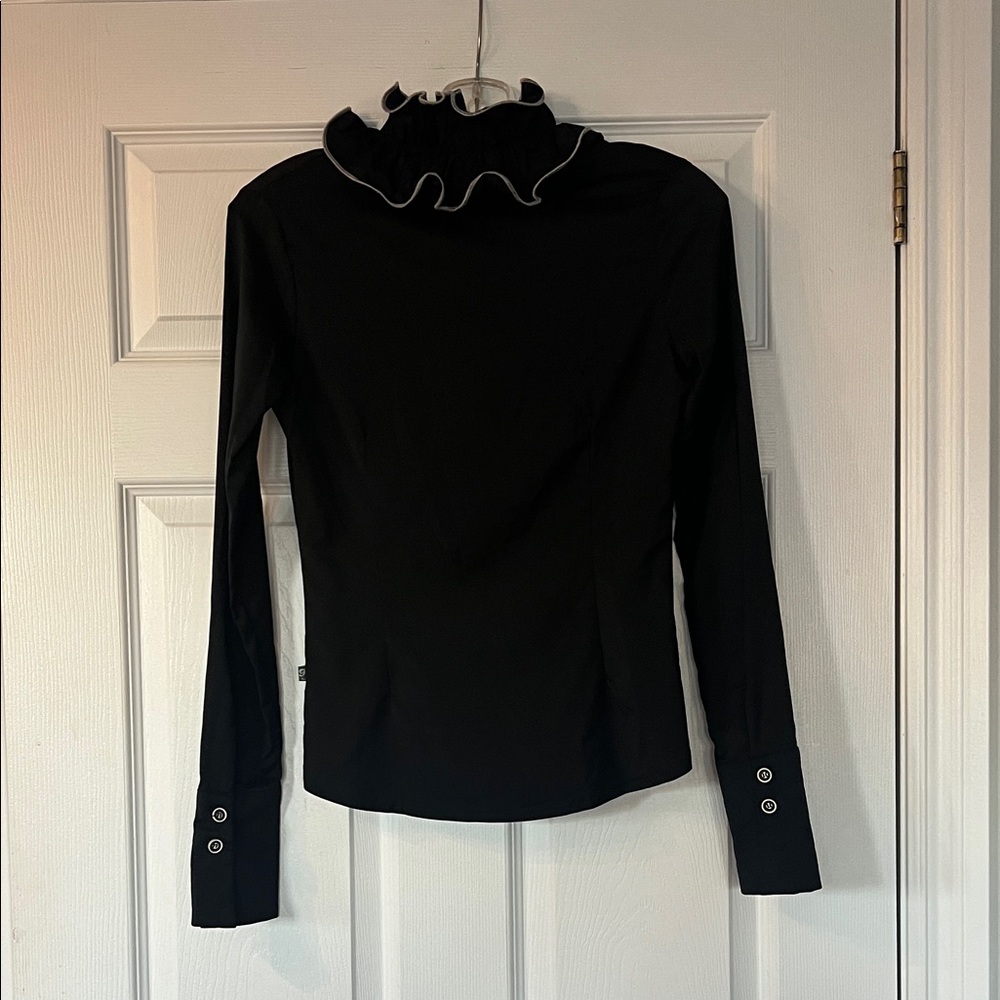 Sold - Black Button-Up Blouse with Ruffled Collar - Picture 3 of 3